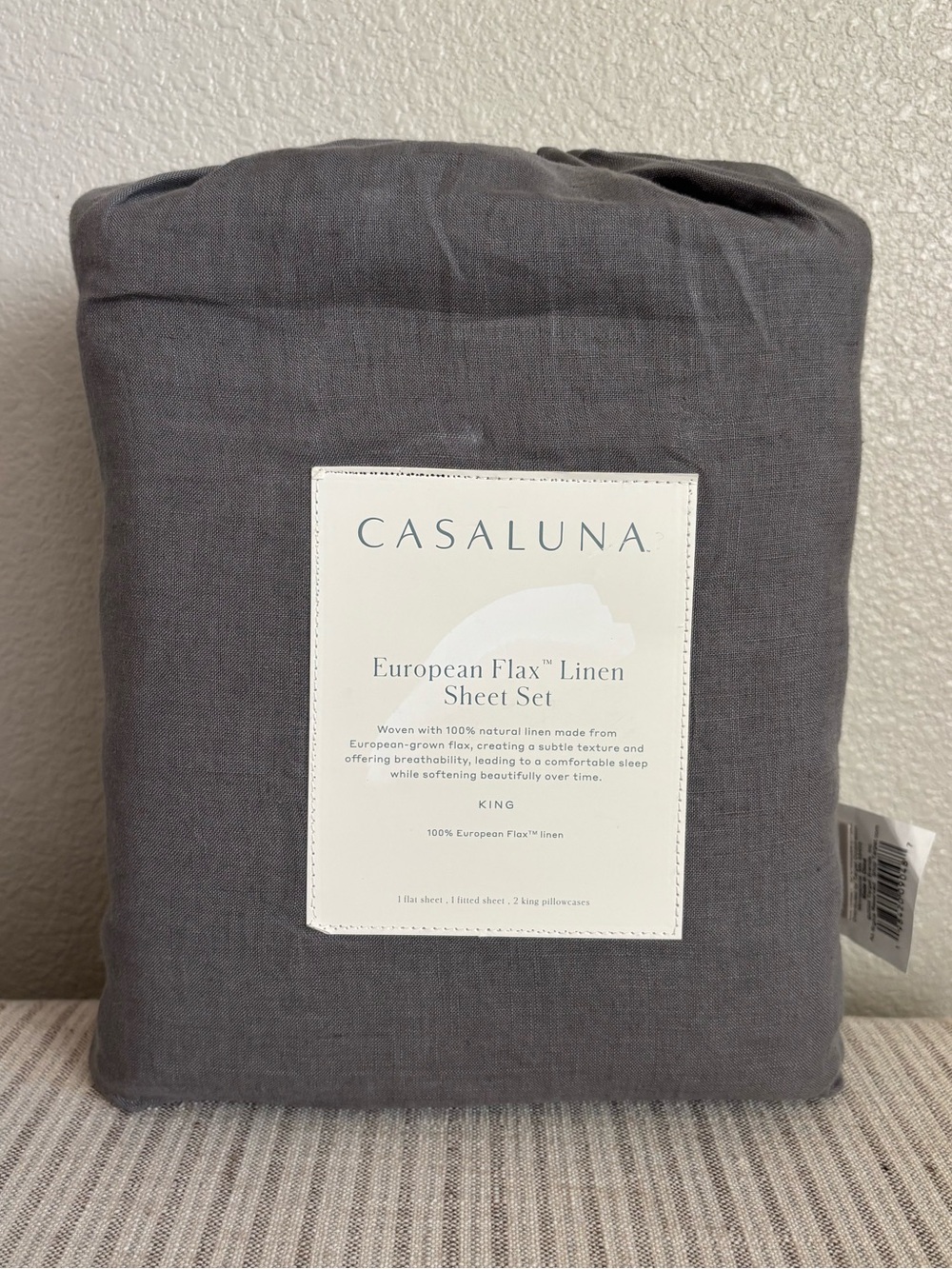 NWT King 100% Linen Sheet Set Dark Gray - Casaluna